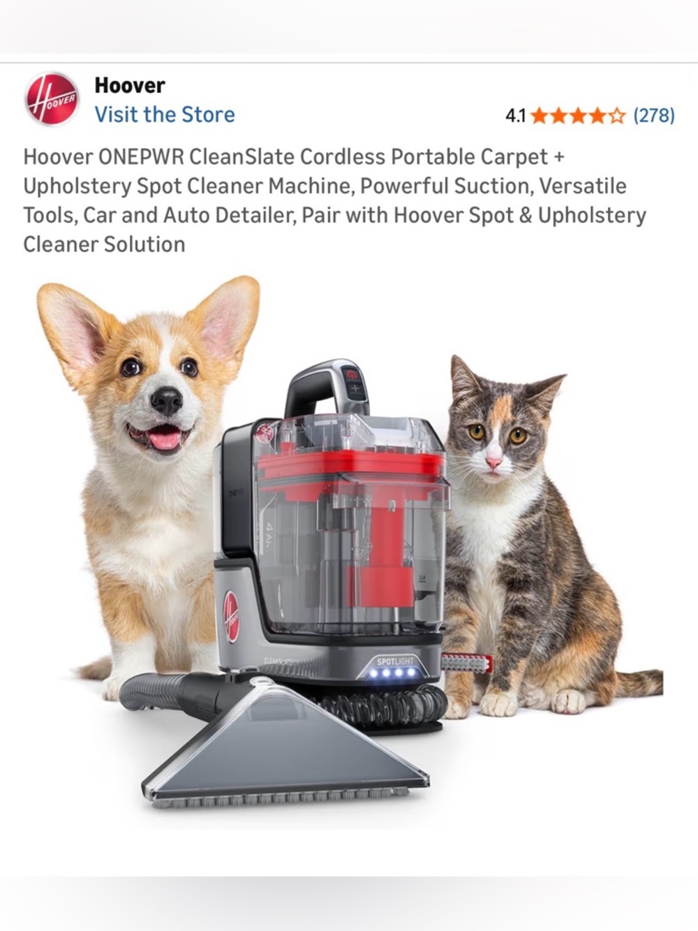 Hoover ONEPWR CleanSlate Cordless Spot Cleaner - Gray/Red - Picture 2 of 8